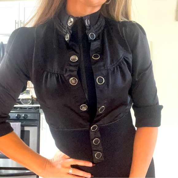 Rock L.A Fashion Black Cropped Satin Jacket Snaps Closure Fitted Petite 3/4 - Picture 1 of 12